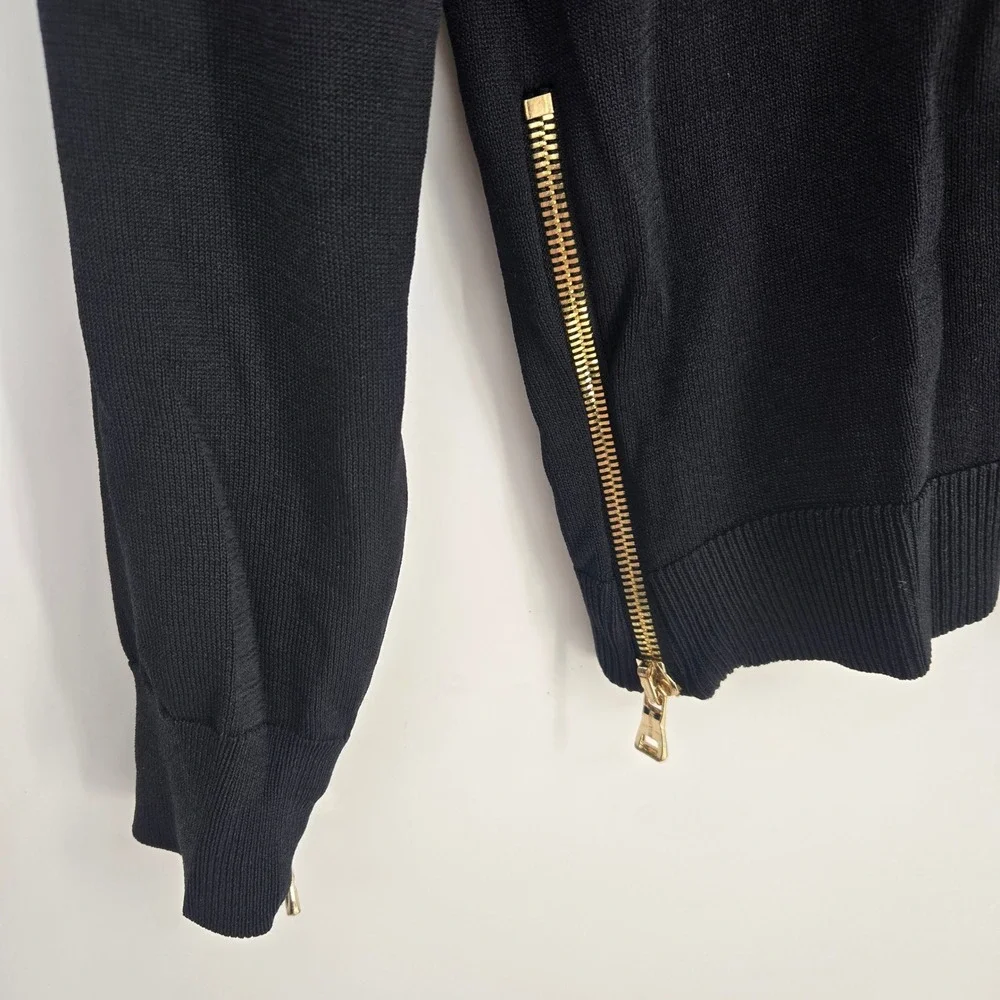 Balmain Paris Men's Oversized S Black Knit Logo Sweater Gold Side Zip Designer